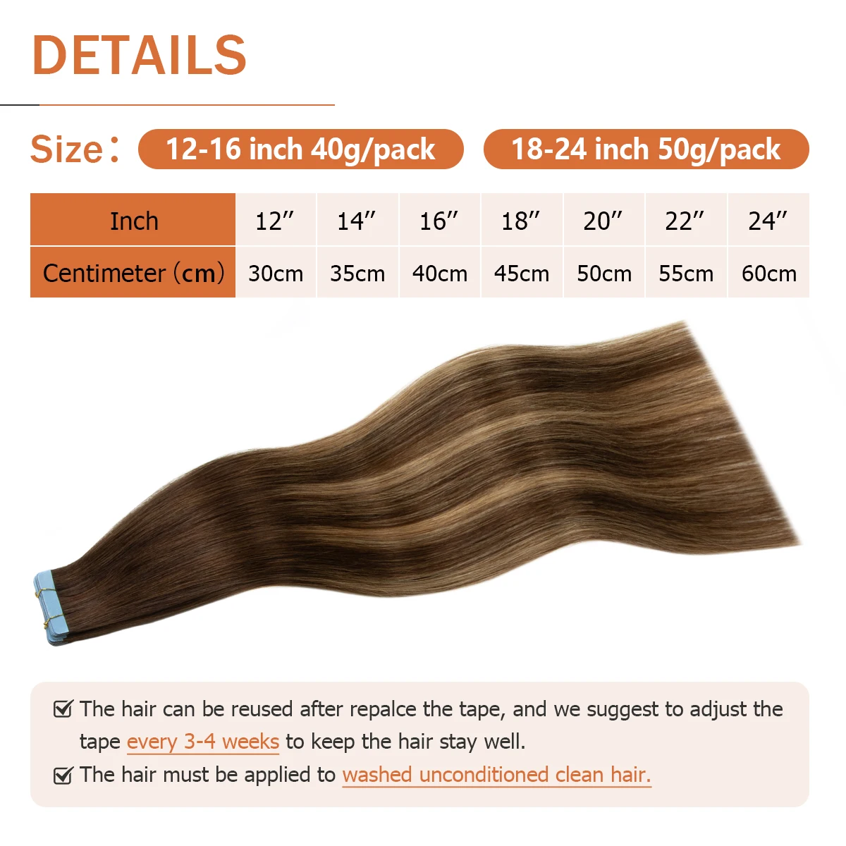 MRSHAIR Tape In Hair Extensions Human Hair Skin Weft Remy Natural Tape in Extensions 40-50G/Pack Full 12-24 inch Tape-Ins