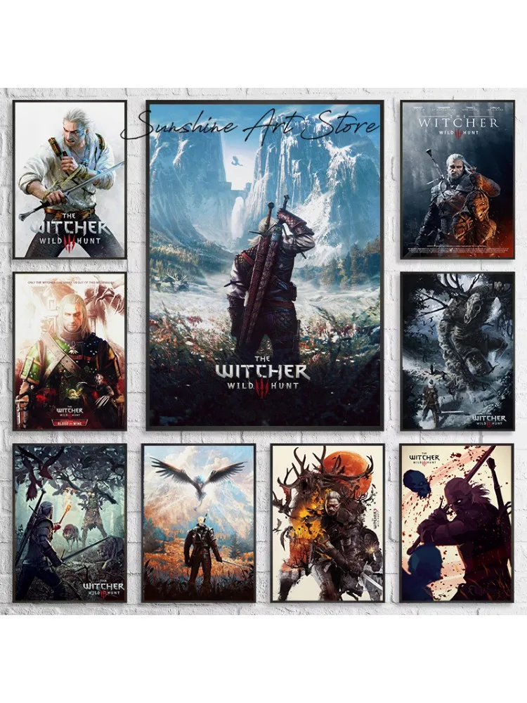 Witcher 3 Riding Wild Hunt Postacie Grafika Geralt z Rivia Jazda i Polowanie Survival Plakat Obraz na Płótnie Dekoracja Ścienna — 2
