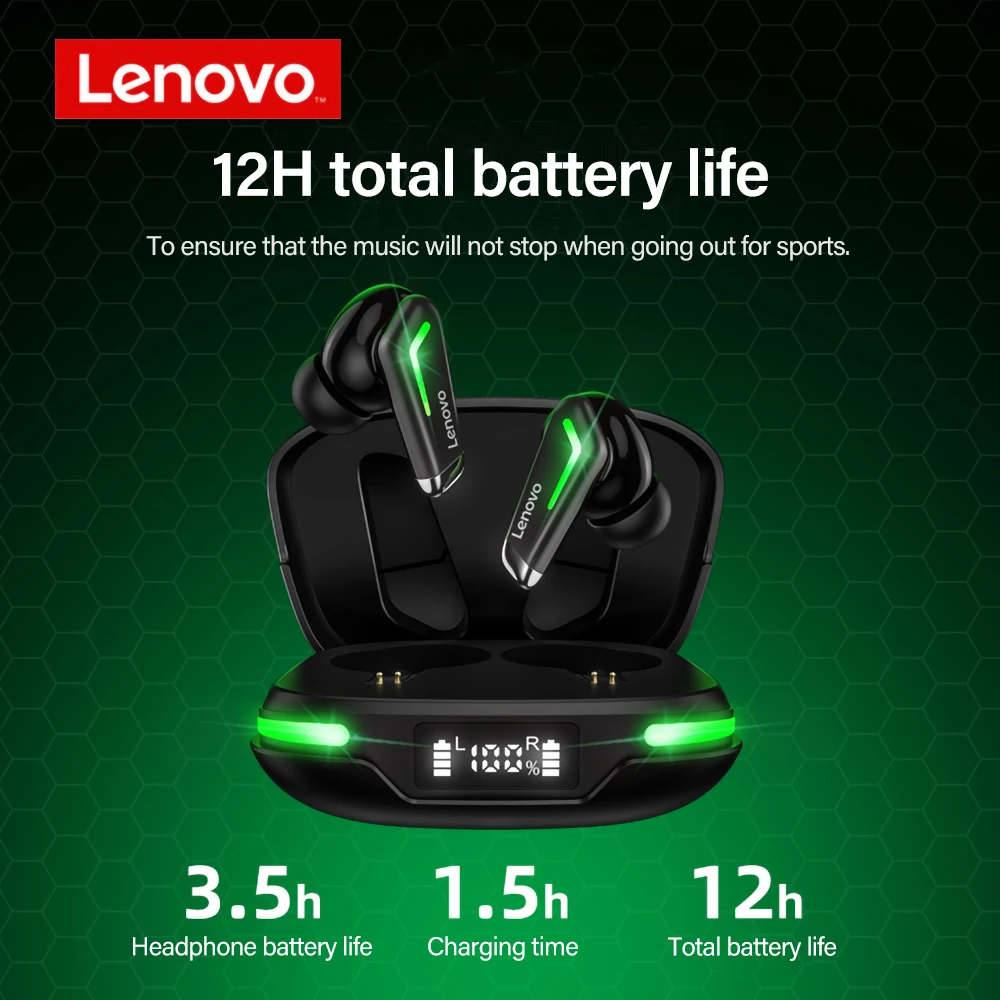 เดิม Lenovo GM3 TWS หูฟังไร้สายบลูทูธดิจิตอลจอแสดงผล Latency ต่ำหูฟังตัดเสียงรบกวน