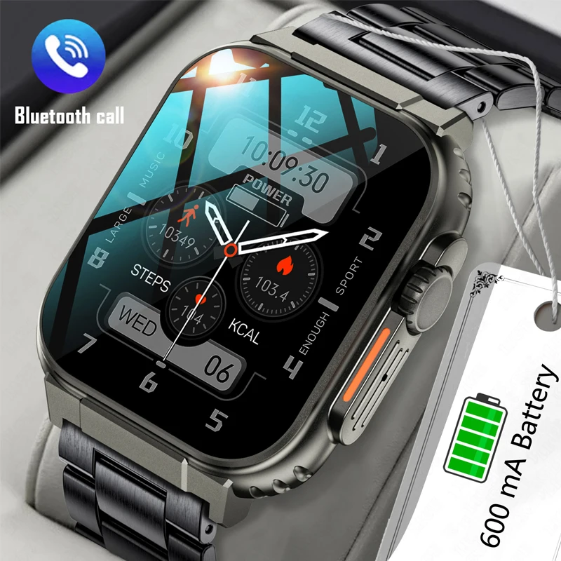 LIGE  600mAh Strong Battery Adult Men Smart Watch Bluetooth Call Sports Run Music Playback Smartwatch Waterproof AMOLED Screen