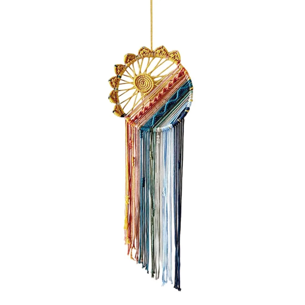 Artistic 100cm Macrame Wall Hanging Boho Style Tassel Woven Tapestry Sun Woven Dream Catcher Decor For Bedroom