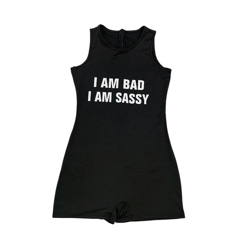 Women's Sleeveless Jumpsuit With Letter Printed Jumpsuit Slim Fit Elastic Waistband Exposed Shoulder Back Zipper Casual Style