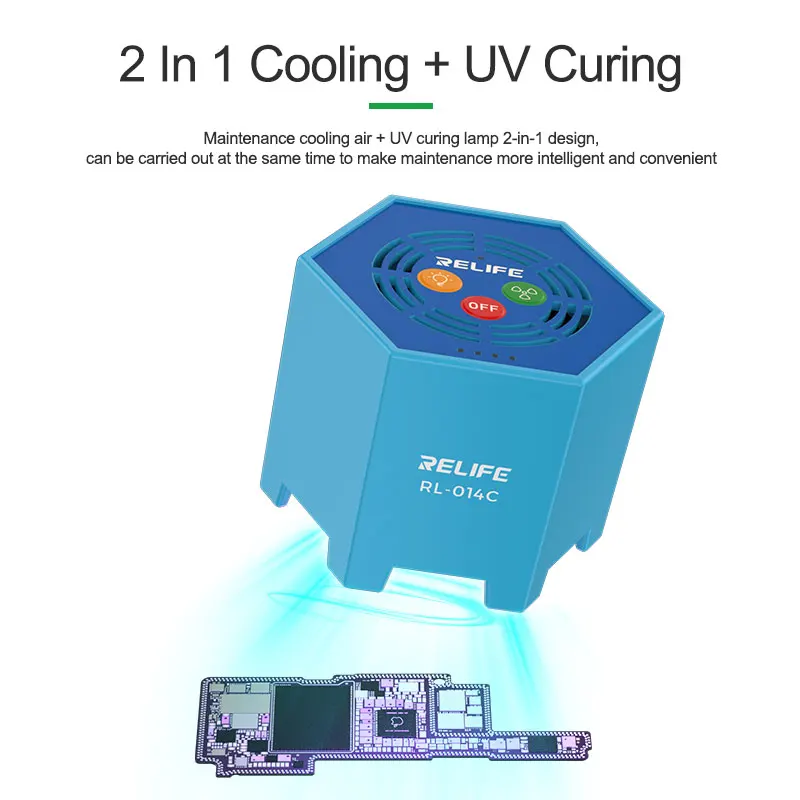 RELIFE RL-014C 2 IN 1 Cooling Curing Fan + UV Curing Lamp For Motherboard Rapid Heat Dissipation UV Mask Oil Curing Repair