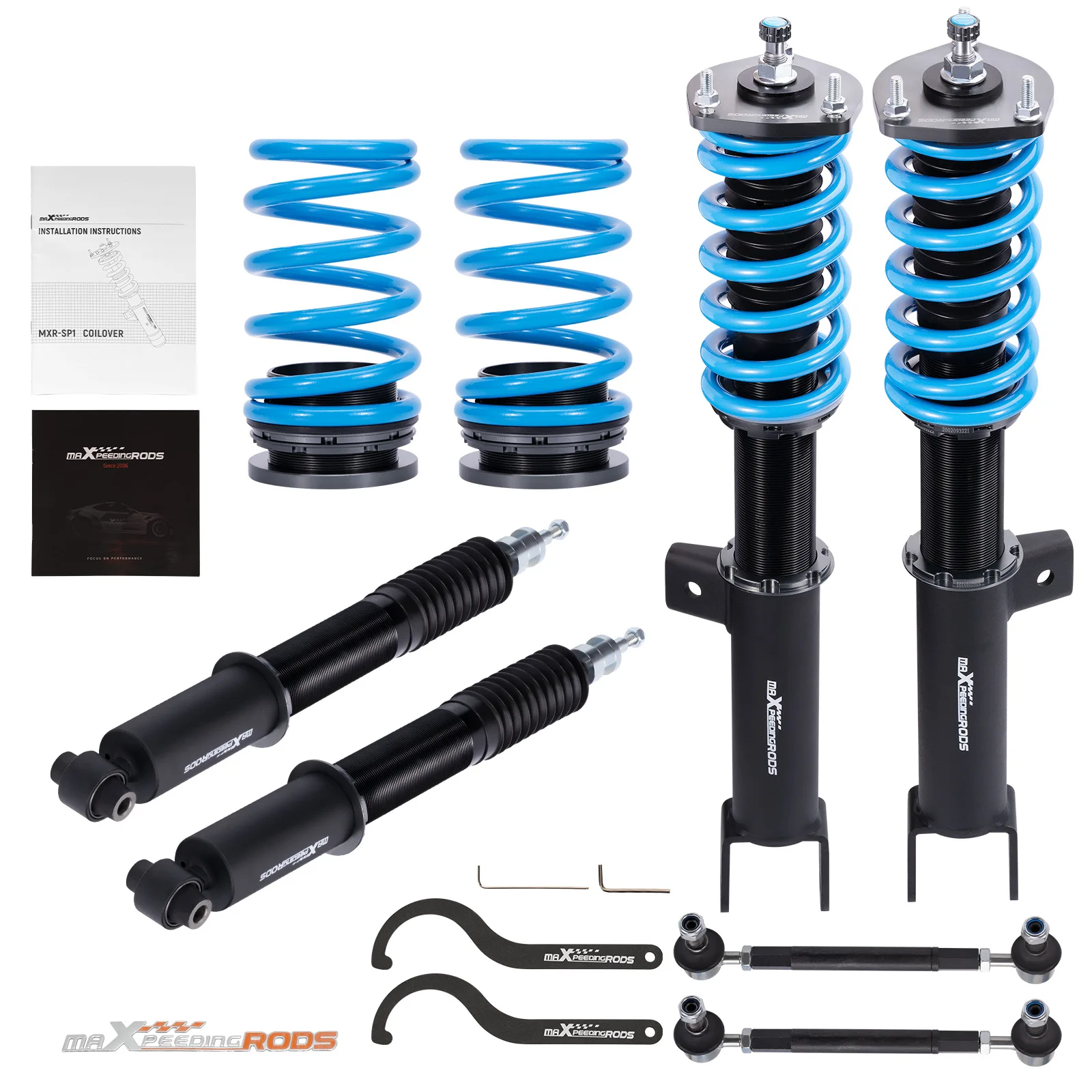 MaXpeedingrods Coilover Shock+Spring 24 Way Damper For Tesla Model 3 17-23 RWD Coilover Suspension Strut Lowering Suspension