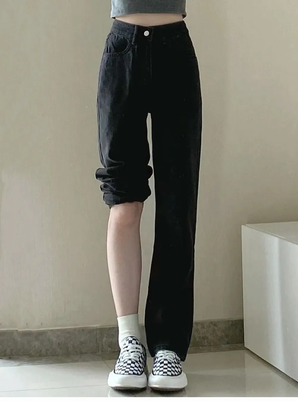 Mode künstlerische leichte Frauen trend ige weitb einige Hosen einfachen Stil solide hohe Taille Design geeignet lässige weiße Hose – Detail 11