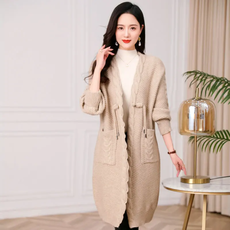 Oriental Style Women Chunky Knitted Cardigan Coat Sculptured KnitwearLow Button Sweaters Beige Camel Gray Bulky Cosy Knitwear