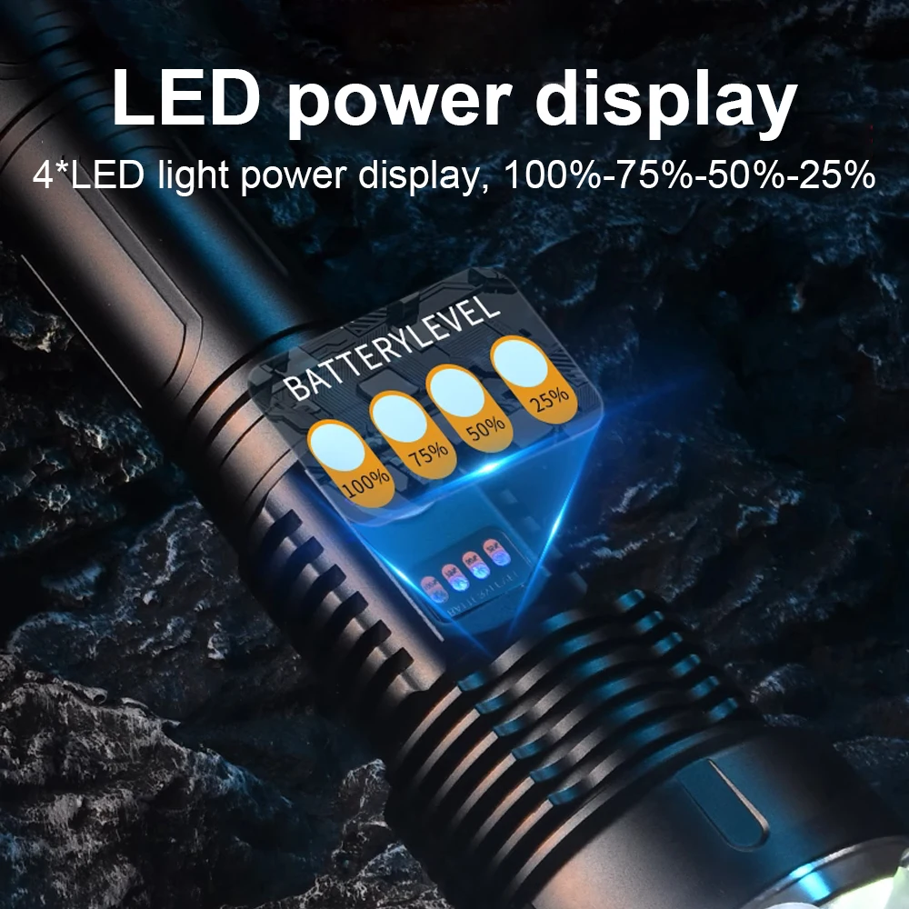 150000LM Long High Power LED Flashlight 10000mAhUSB Rechargeable Torch Outdoor Camping Tactical Flashlight Fishing Lantern