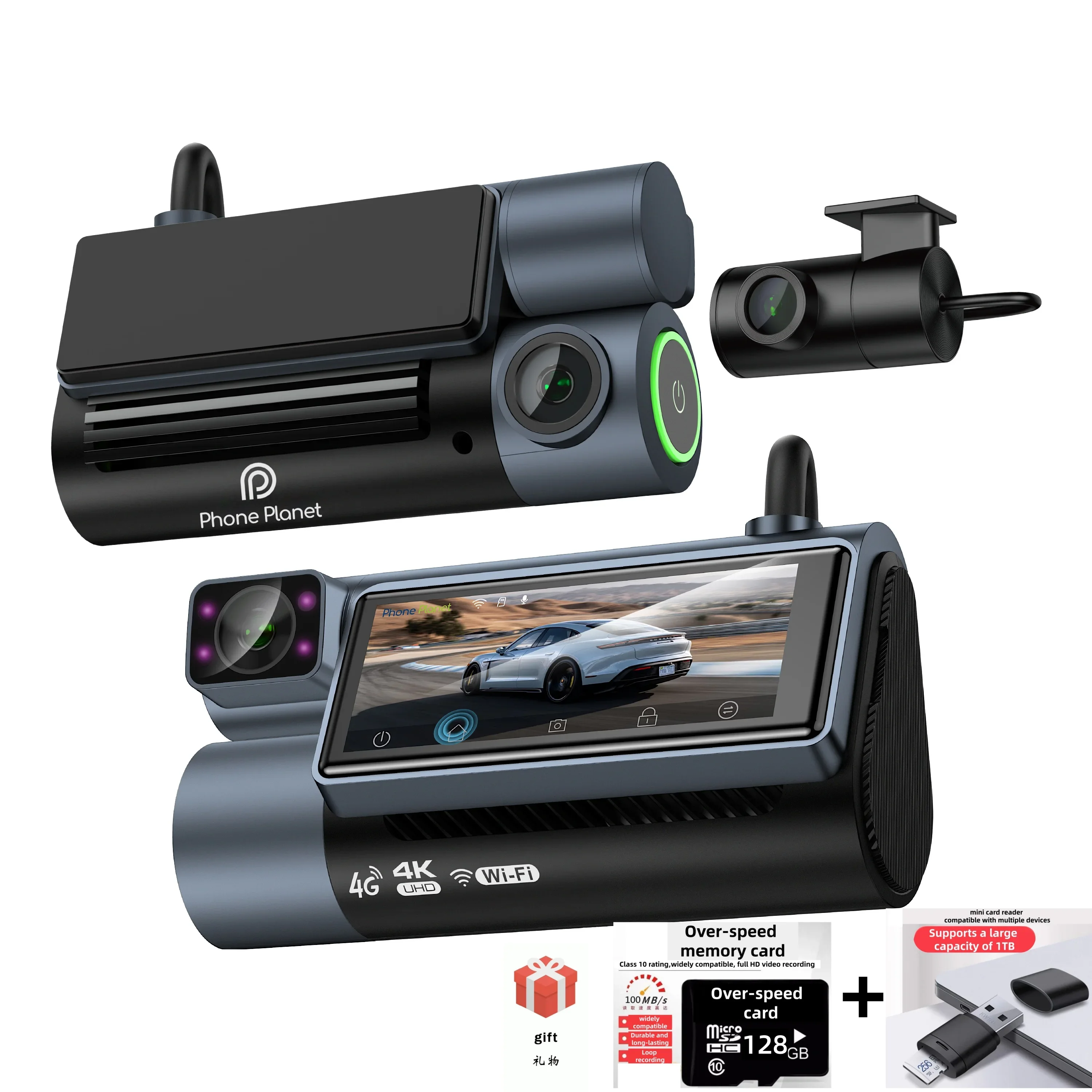 4K QHD With 3 SONY Lens Car Camera Touchscreen External GPS One-click searching,Two-way Talking 4G/WiFi6 Dash Cam