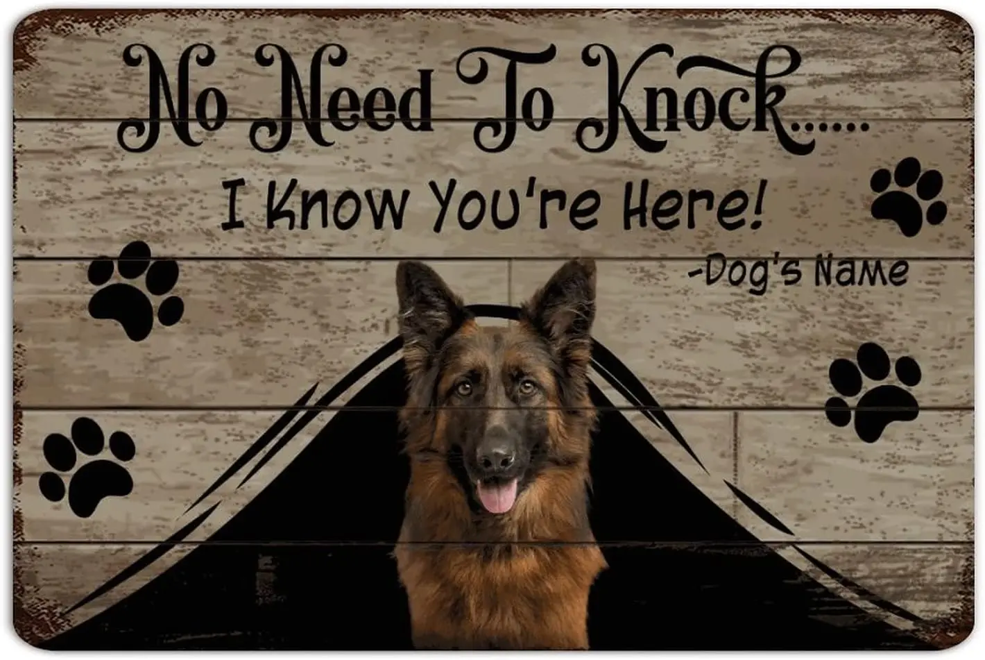 German Shepherd No Need to Knock Funny Novelty Metal Sign Custom Terrace Signs Personalized Dog's Name Cat Photo Room Decor sign