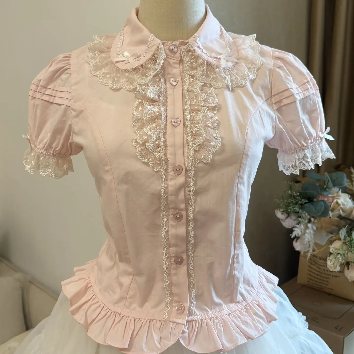

Onalippa 2026 New Summer New Baby Collar Bubble Sleeves Soft Girl Lolita Lace Short Sleeves Sweet Cute Top Shirt Women
