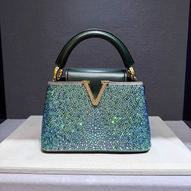 2026 NEW Luxury Brand Leather Diamond Handbag Rhinestone Shoulder Cross-body Tote Bags for Women Bolso Marca Lujo