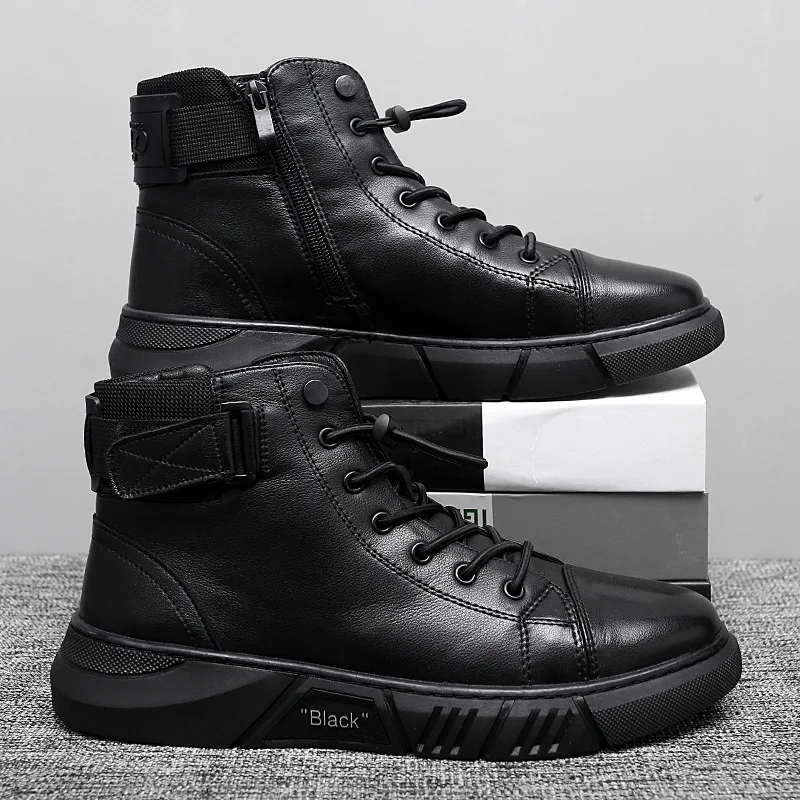 

Autumn New High Top Work Shoes for Men Platform Ankle Boots Fashion Quality Men Black Boots Outdoor Booties Zapatos De Hombre