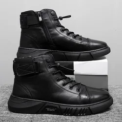 Autumn New High Top Work Shoes for Men Platform Ankle Boots Fashion Quality Men Black Boots Outdoor Booties Zapatos De Hombre