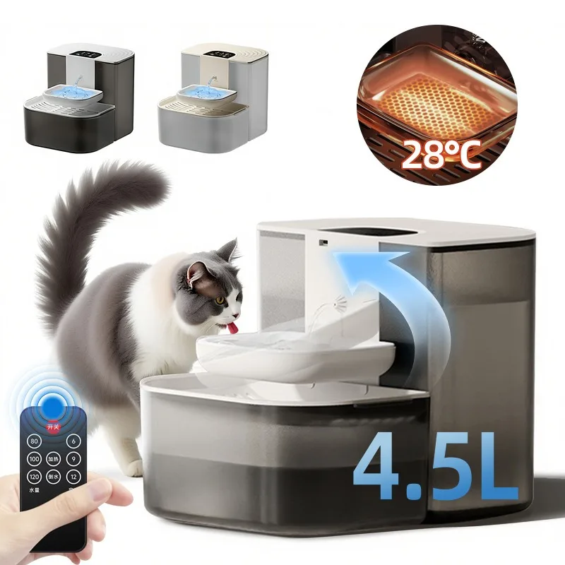 Heated Constant Temp Pet Water Fountain, Circulating Water Dispenser Anti-tip for Cat Dog