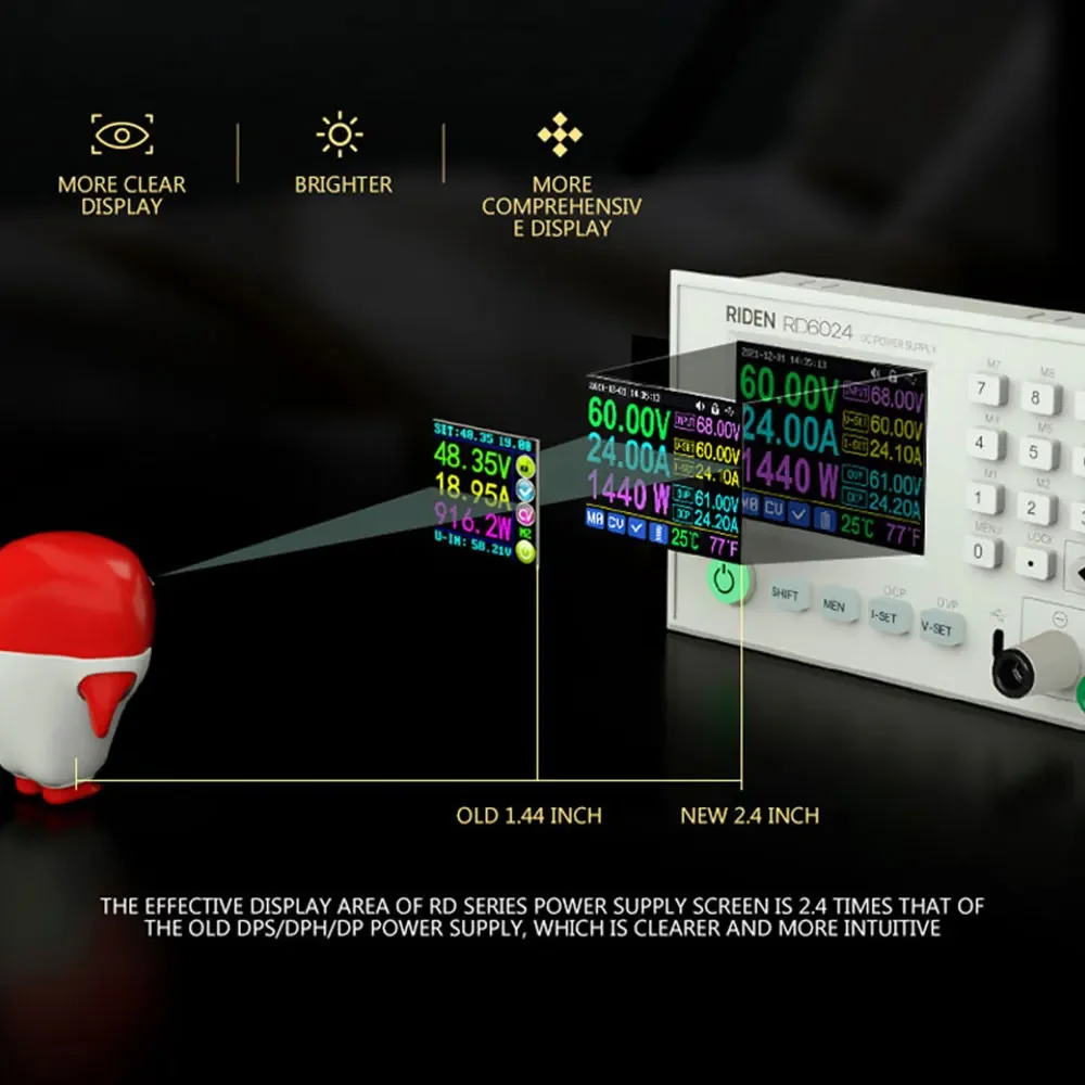 

Rd6024 Регулятор напряжения постоянного тока 60 В 24 А Wi-Fi/USB Соединение Понижающее напряжение Регулируемое зарядное устройство для аккумулятора Понижающий преобразователь питания