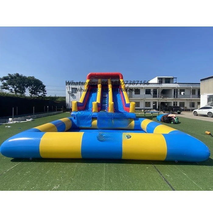 

Commercial Rental Custom Water Slide Inflatable Water Park for Parties, Double Waterway Inflatable Slide With Pool