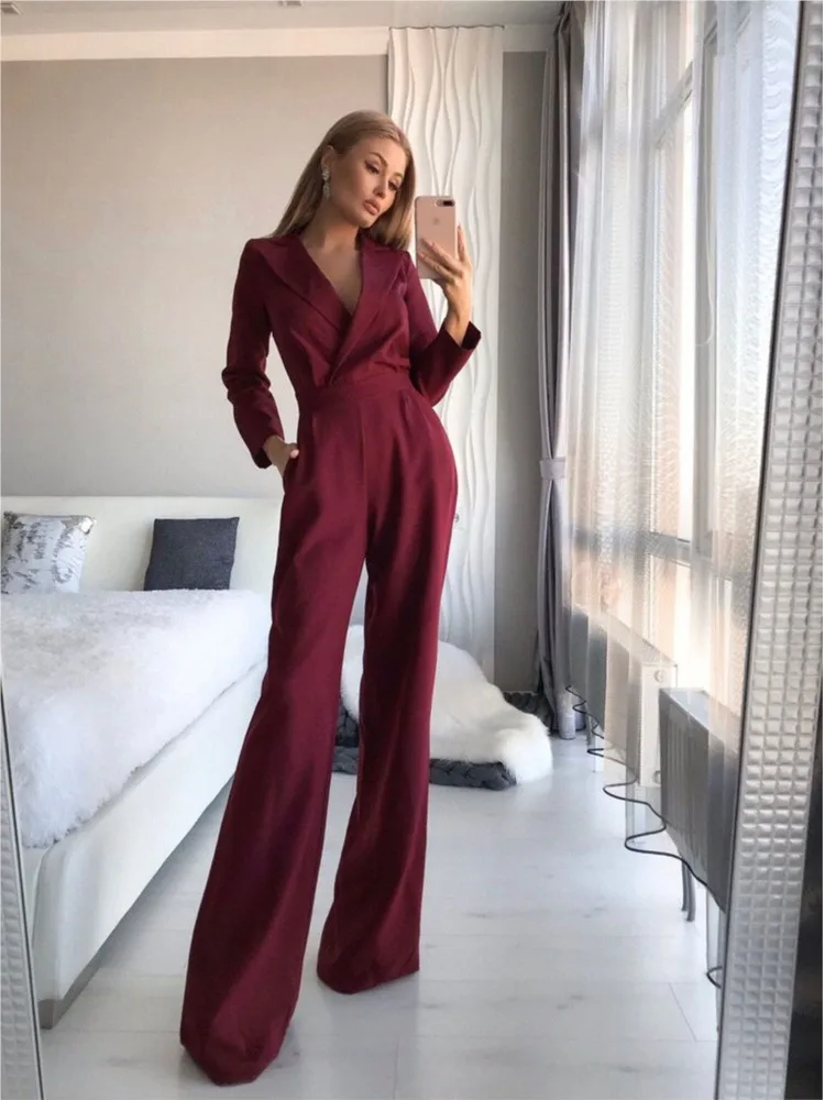 Solid Color Full Jumpsuit Women Summer Lapel Tops & Wide Leg Pants Fashion Black Jumpsuit Elegant Women Fall Clothes 2024 Women