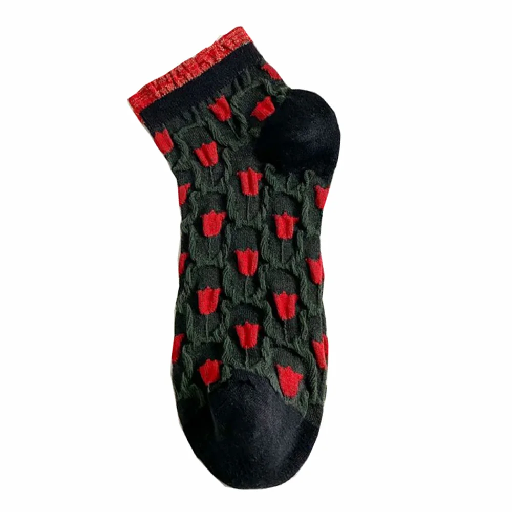 5 Pairs/Lot Korean Style Women Socks Short Fashion Frilly Ruffle Socks Cute Flower Print Sokken Spring Summer New Calcetines