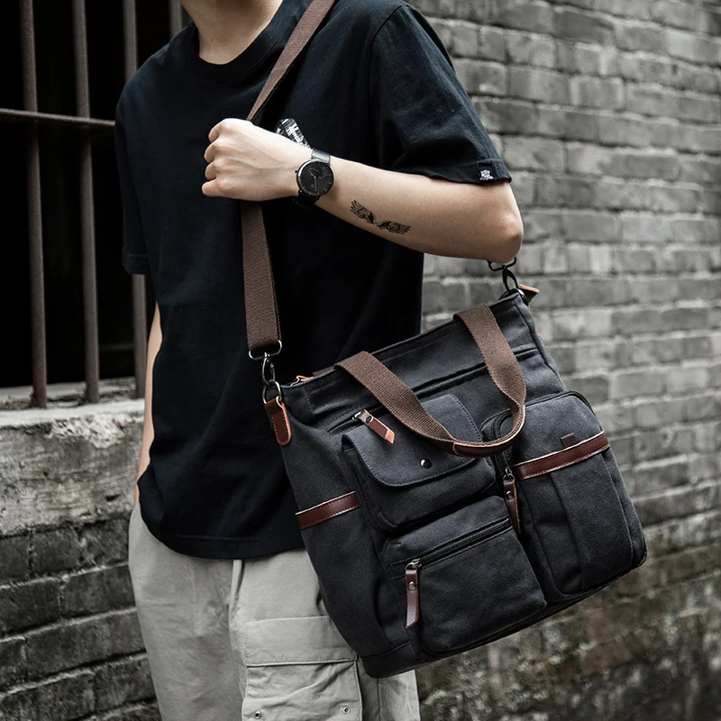 Vintage Canvas Men Travel Bags Leather Tote Large Weekend Multifunction Outdoor Duffel Bag Dropshipping