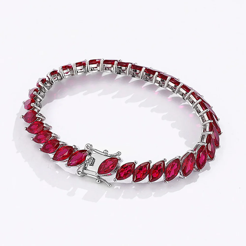 Serenity 4*8mm Marquise Shape Cultured Diamond Ruby Tennis Bracelet For Women Man Anniversary 925 Sterling Silver Handling Chain