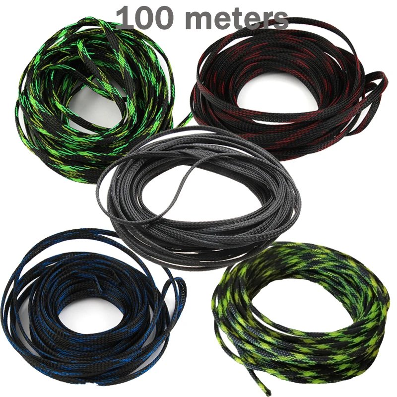 

100M PET Expandable 4/6/8/10/12/15/20/25mm Cable Sleeves Insulation Braided Sleeve Wire Gland Cables Spiral Wrapping Protection