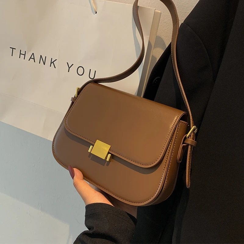 

Spring Underarm Retro Versatile Women's Bag Fashionable Shoulder Crossbody Small Square Bag PU Leather Lock Buckle Clasp