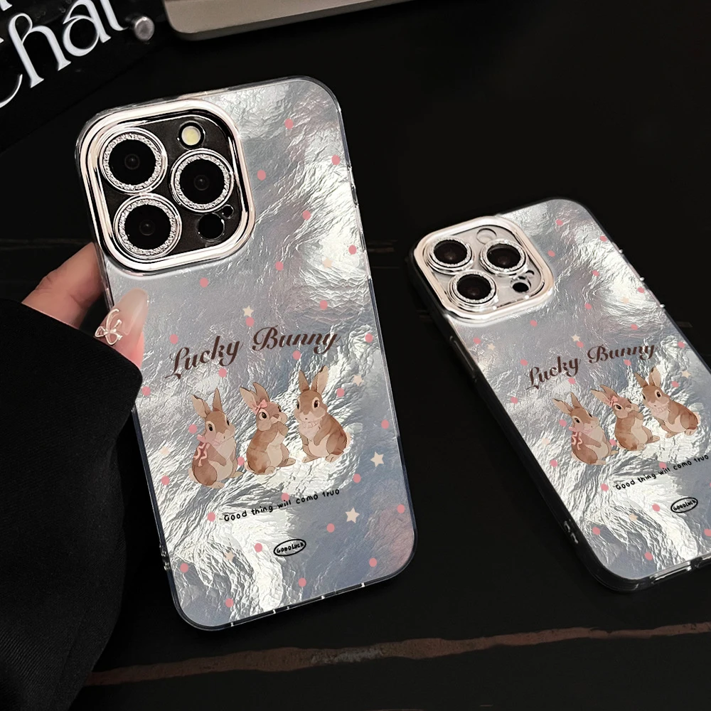 Große Hasen-Handyhülle für iPhone 17 16 14 15 13 12 Pro Max 16 15 14 Plus 17Air, galvanisierte Linse, stoßfest, weiche Hülle – Detail 2