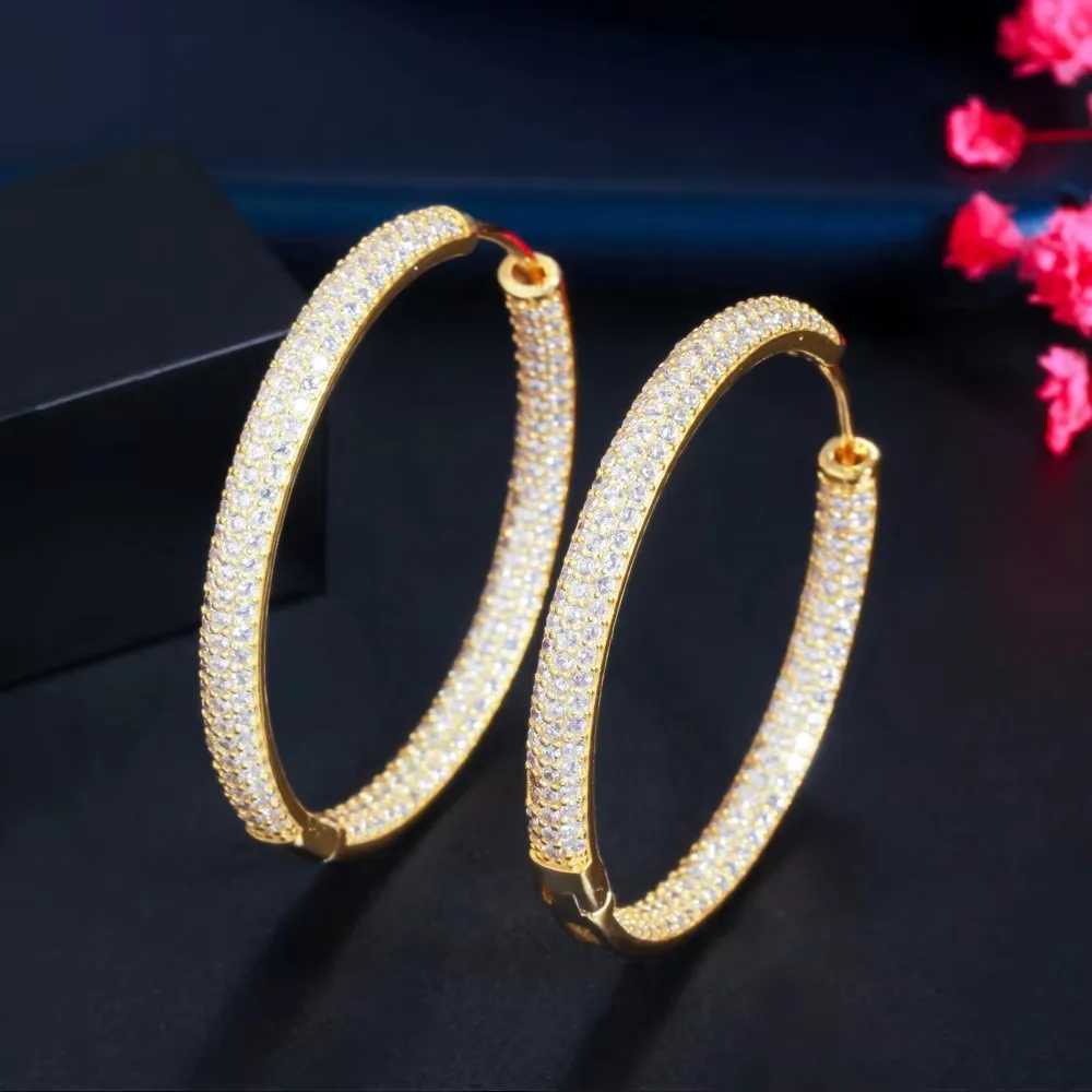 CWWZircons Trendige zweifarbige Regenbogen-Zirkon-Kreis-Creolen für Damen, Schmuck, Hip-Hop, Pendientes Mujer, Großhandel E0440 – Detail 11