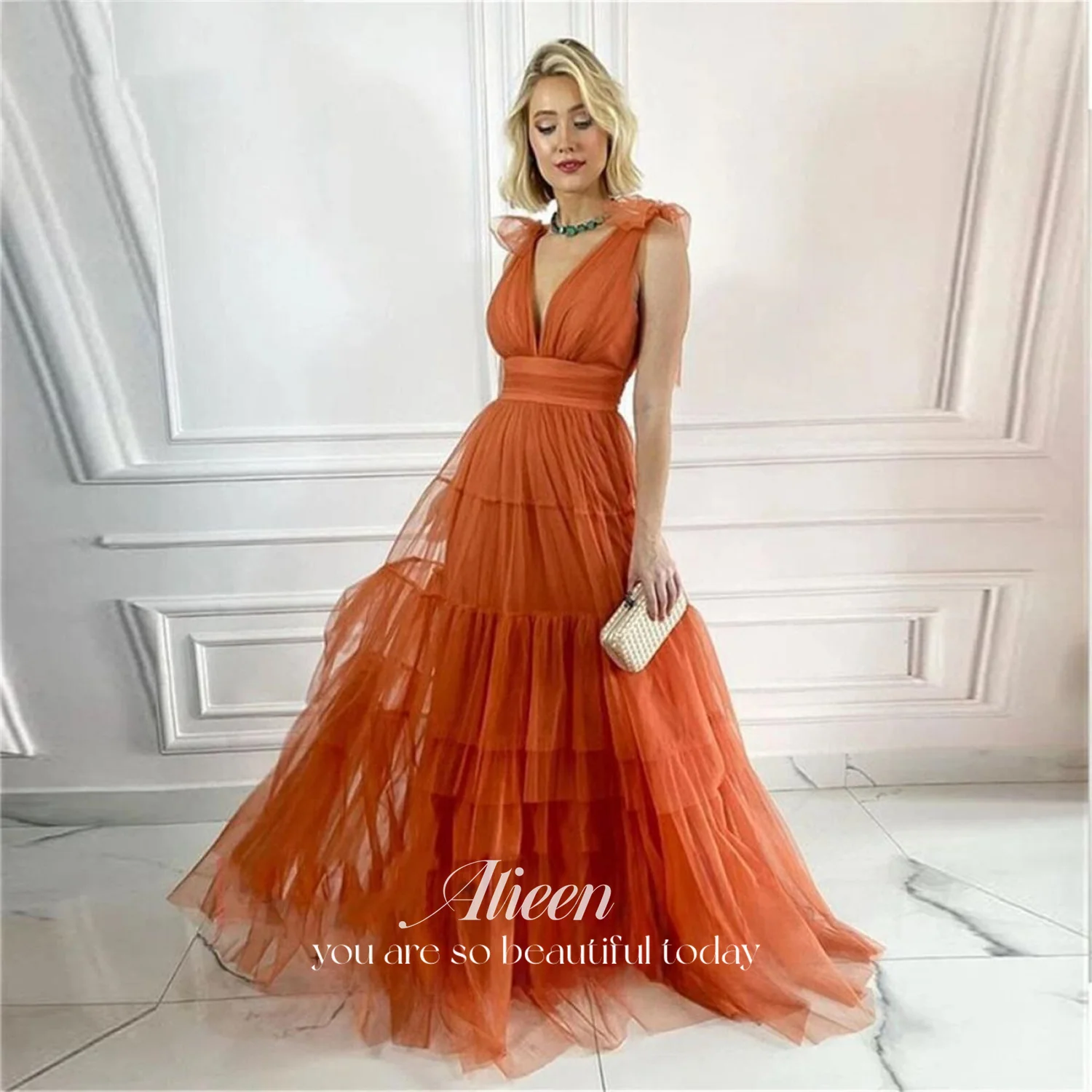 

Aileen V-neckline Evening Dresses for Special Occasions Vestidos De Festa فساتين سهرة Customized Elegant Party Dresses A-line