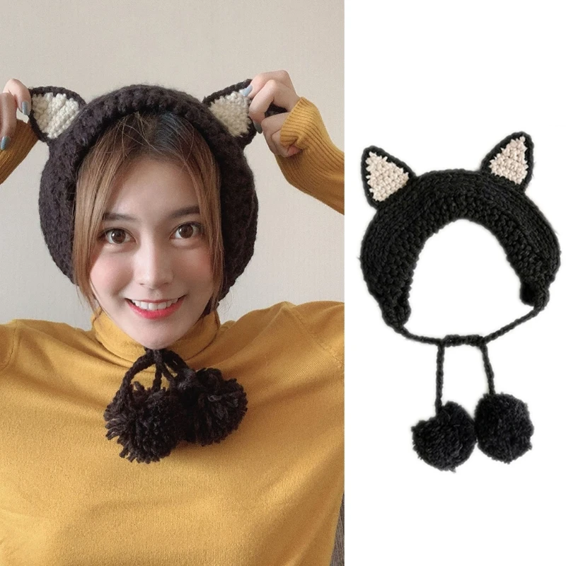 Chapéu de malha de crochê feminino, raposa, chapéu Earflap gato, fantasia de gatinho, gorro para mulheres, Anime Ha, Skullies, inverno, presente