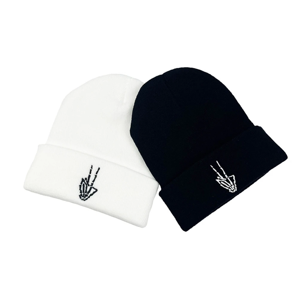 1szt Jesień Zima Czaszka Haft na palec Czapka z dzianiny Unisex Wysokiej jakości moda Hip Hop Czapka z daszkiem Outdoor Warmer Bonnet Access