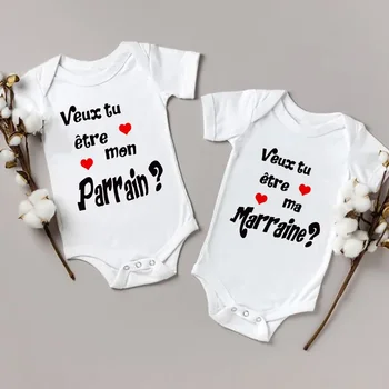 Je vous soyez mon parrain/destin bébé barboteuse demander au parrain baptême vêtements été garçons filles body nouveau-né tenues 1
