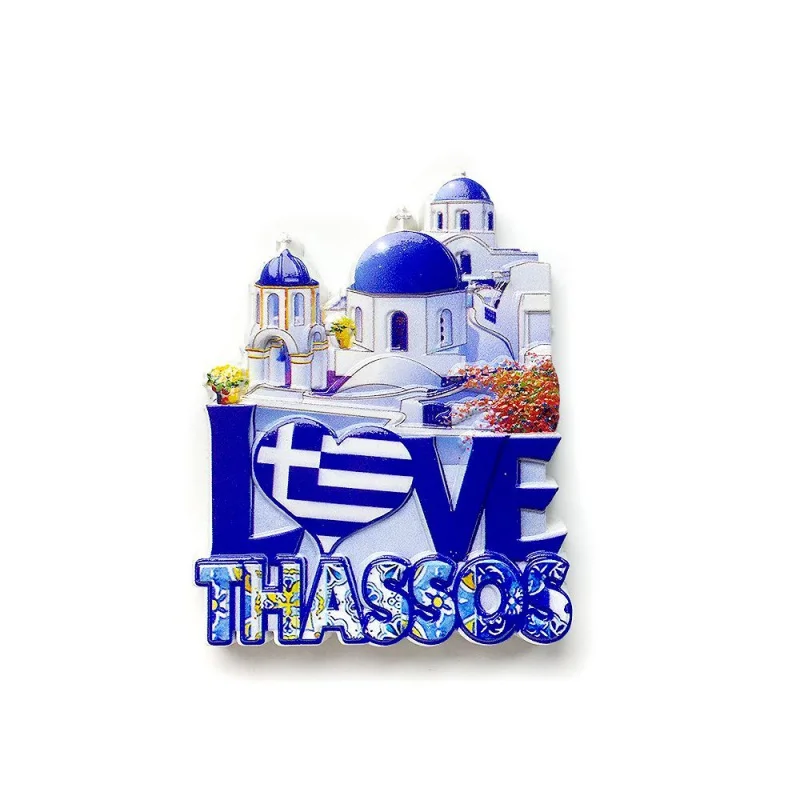 

Greece Sappho Island Resin Architectural Pattern Blue Roof Home Decorations Refrigerator Magnet