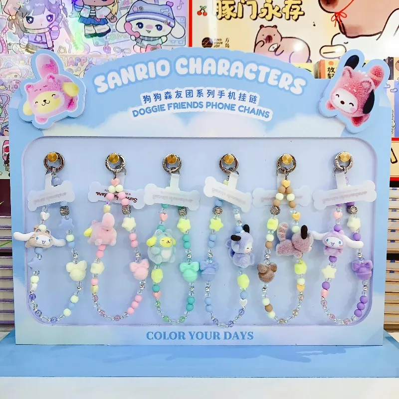 

Sanrio Character Figure Doggie Friends Phone Chains Cinnamoroll Pochacco Kuromi Blind Box Children Toy
