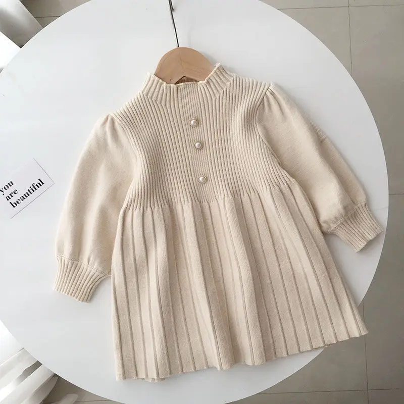 Baby Mädchen Pullover Kleid Herbst und Winter Modische Rote Prinzessin Plissee Kleid Kinder Strickkleid