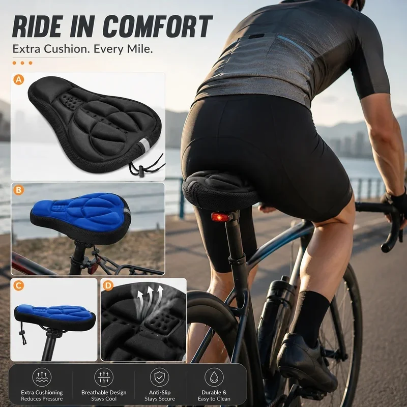 Image 3: 1/2 pièces Housse de selle de vélo universelle imperméable, coussin de protection doux pour accessoires de vélo de route et de montagne
