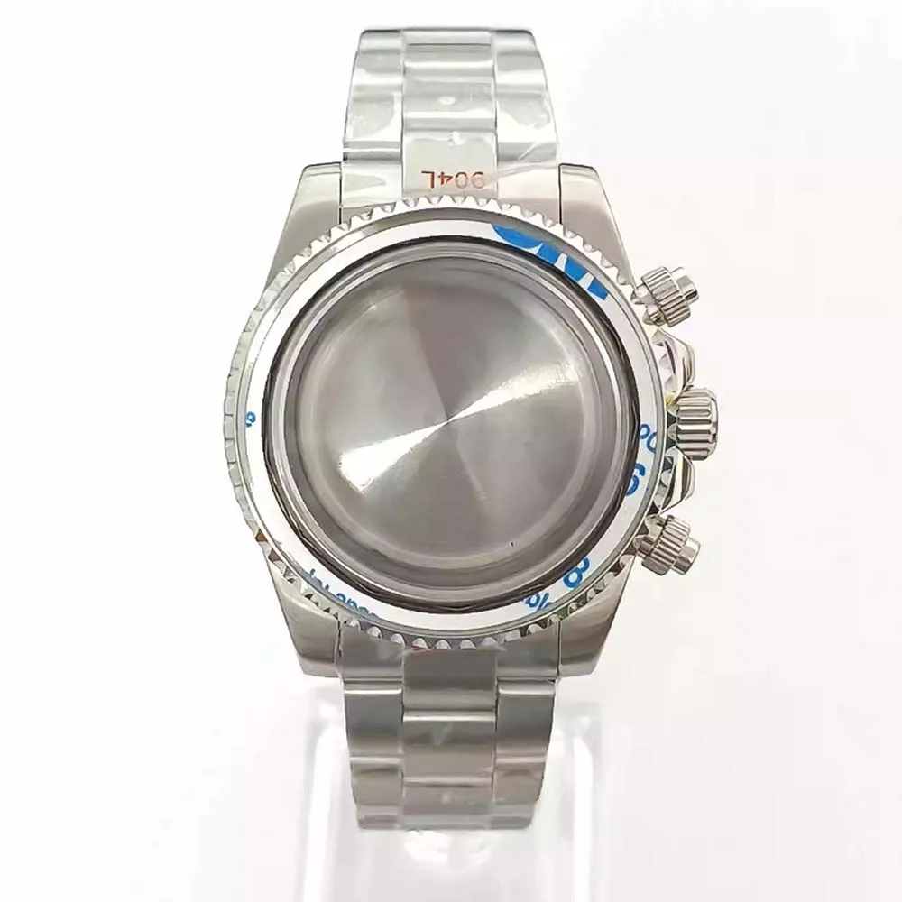 ل VK63 حافظة 316L الفولاذ المقاوم للصدأ مرآة مسطحة الياقوت الزجاج 40 مللي متر ساعة حزام لحركة الكوارتز VK63 #5