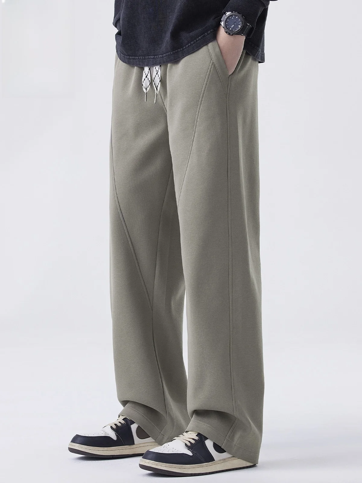 

Мужские повседневные брюки прямого кроя Весна 2026, однотонные, универсальные, струящиеся, широкие, комфортные, из смесового хлопка