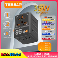 TESSAN GaN Universal Travel Adapter with Multiple USB Quick Charging International Plug Adapter 35W 65W Worldwide Power Outlet
