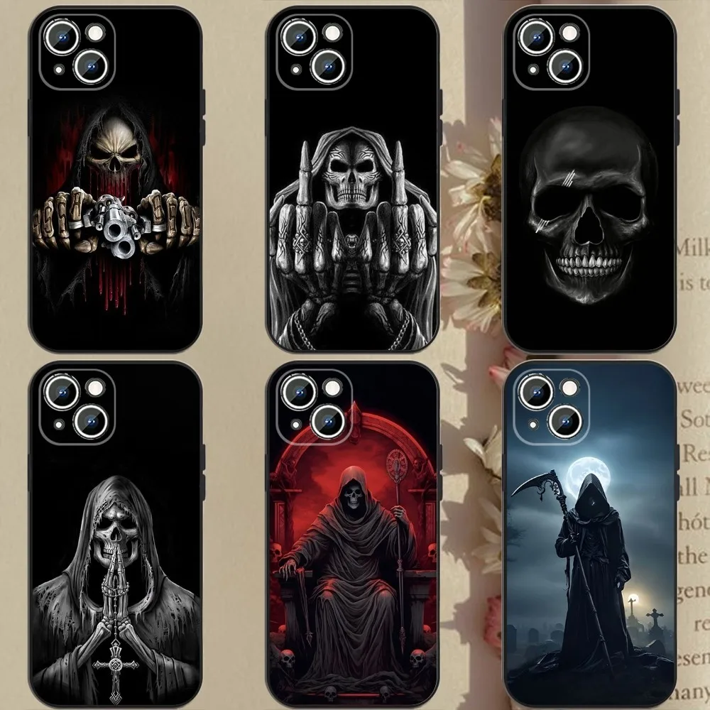 

Grim Reaper Skull Skeleton Phone Case For Apple iPhone 15,14,13,12,11,XS,XR,X,8,7,Pro,Max,Plus,mini Silicone Black Cover