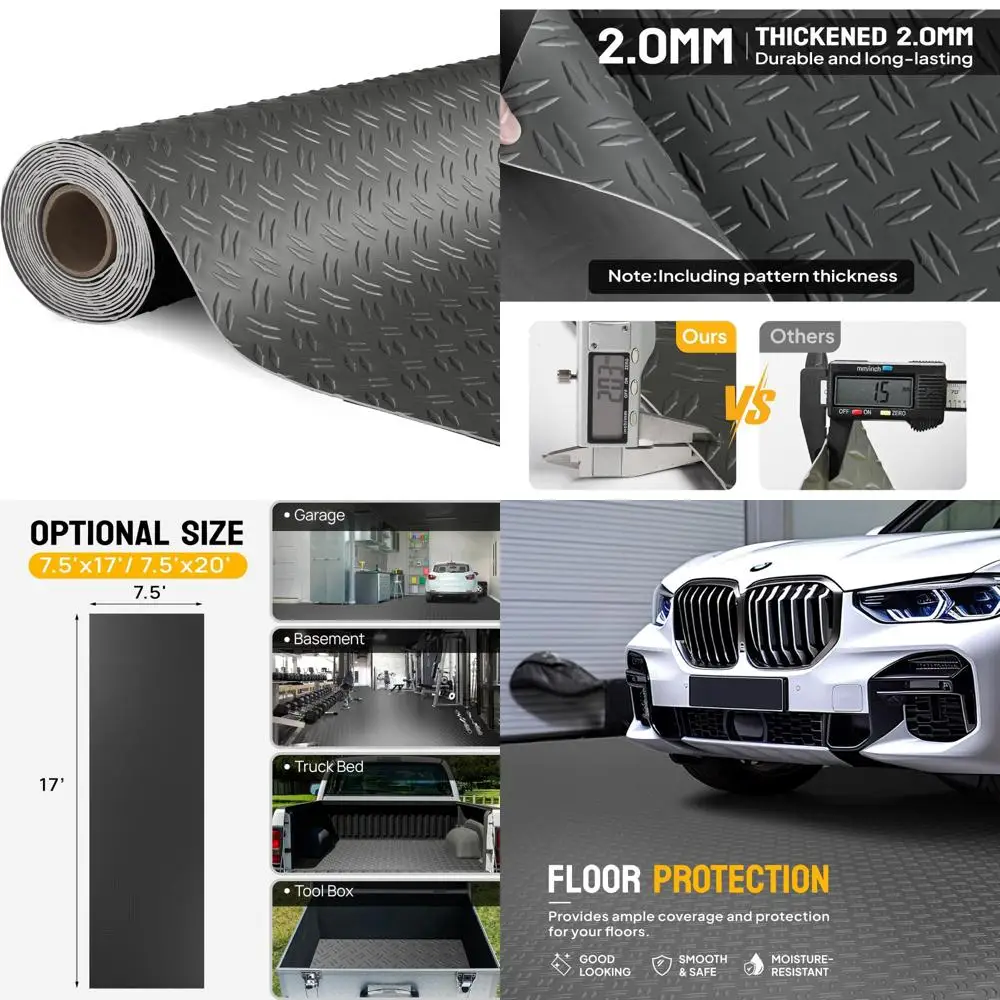 

Thickened Diamond Pattern PVC Garage Floor Mat, 7.5 x 17 Feet, Ideal for Car Parking and Under Vehicle Protection