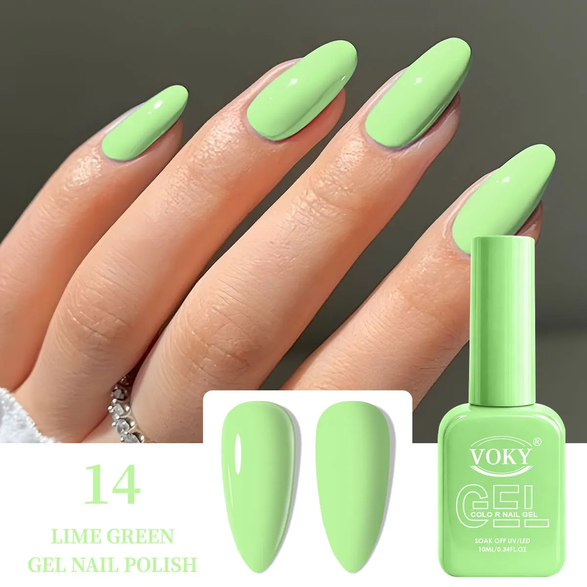 1PC Premium Macaron Fresh Lime Green Gel Nail Polish, high color rendering, one-coat coverage, non-yellowing gel nail polish, low odor, self-leveling, UV-curing nail polish, trendy dopamine tones, perfect for summer travel, parties, and everyday fashion manicures