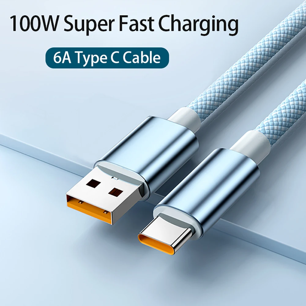 100W 6A Fast Charging Data Cord USB To Type C Aluminum Alloy Nylon Braided For Samsung  Xiaomi Redmi Huawei OPPO VIVO Oneplus