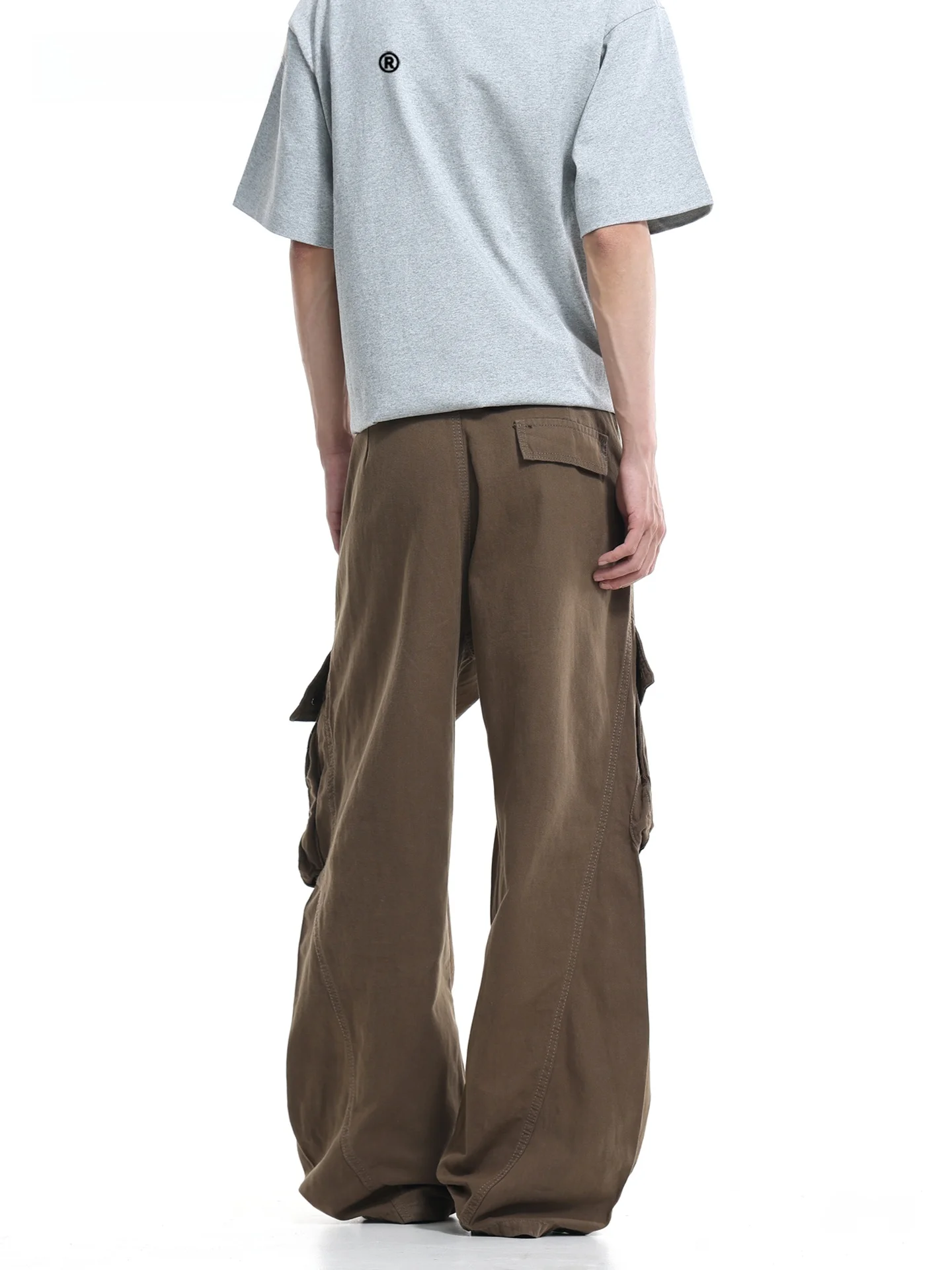 SDMADE American Retro Faded Side Pocket Work Trousers Men Loose Wide Leg Casual Long Pants Cotton Polyester Blend Straight Leg