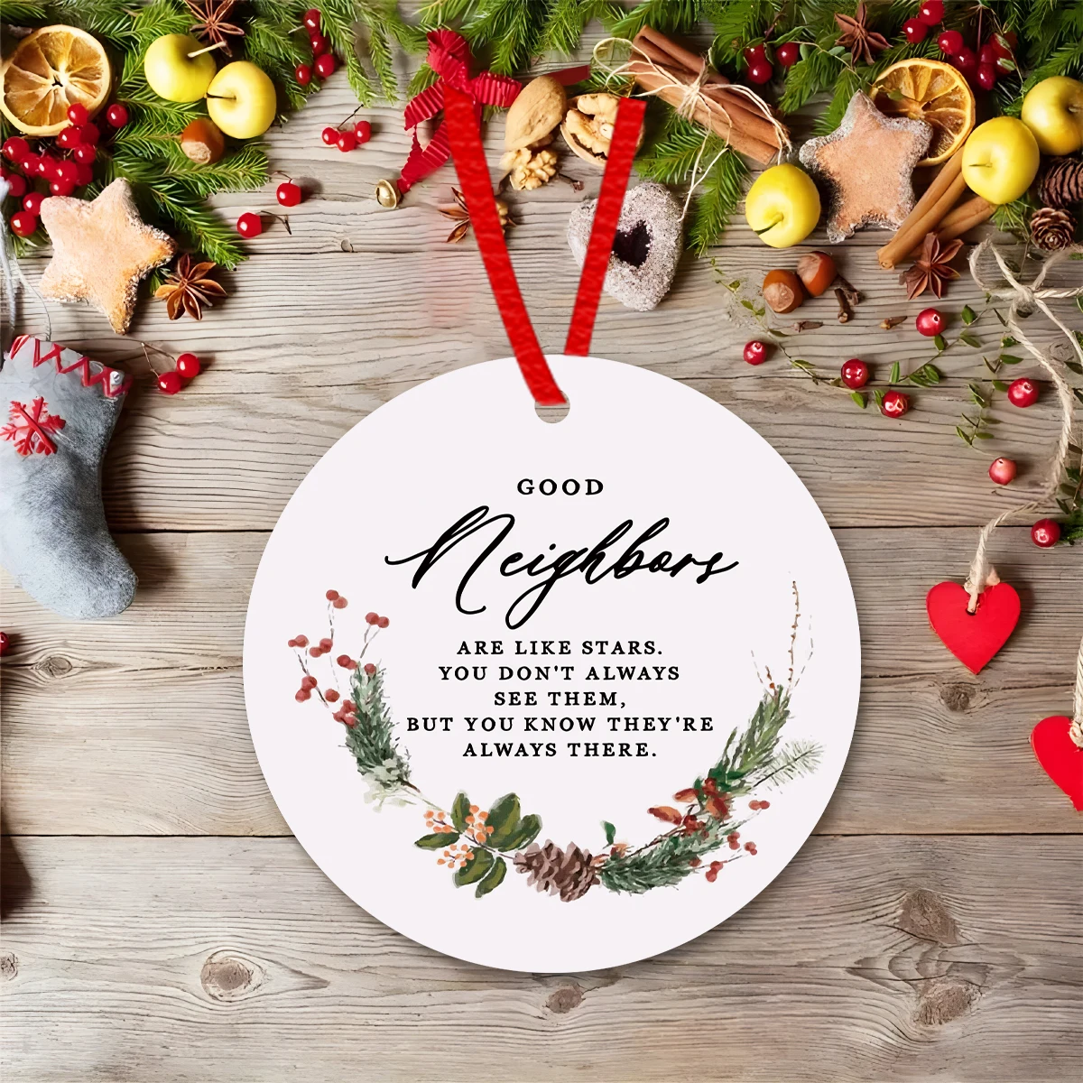 Good Neighbors Are Like Stars Christmas Ornament,Pine Cone Wreath Ornament Christmas Tree Decorations,Holiday Gift for Neighbors