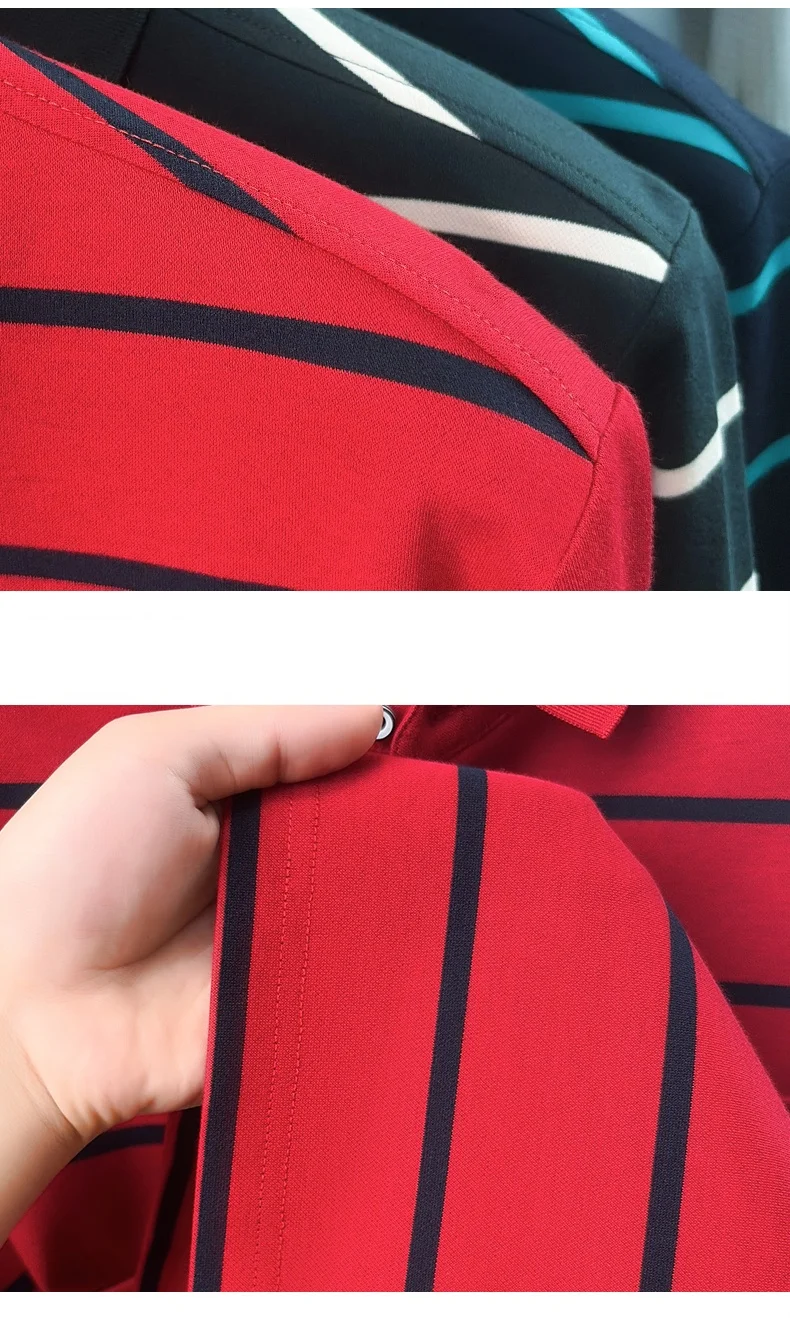 Leichtes Luxus-Poloshirt mit Streifenmuster, langen Ärmeln, für Herren, bequem, hochwertig, mit Tasche, neues lässiges T-Shirt, Frühling/Herbst, modisches Oberteil mit Kragen. – Detail 15