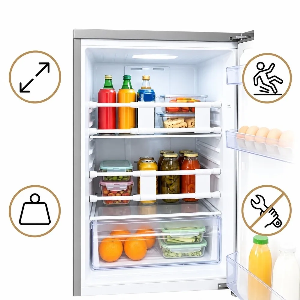 4 Pack Convenient 15.75 to 27.56 in RV Fridge Tension Rods White Extendable Adjustable Refrigerator Bars Double Fridge Bars RV
