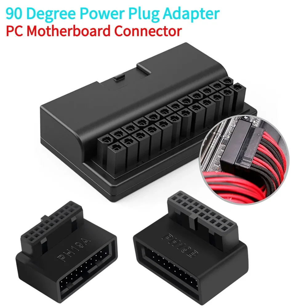 ATX 24 Pin to 90 Degree Power Plug Adapter Mainboard Motherboard Power Supply Cable Connectors Modular DIY Mounting Accessessory