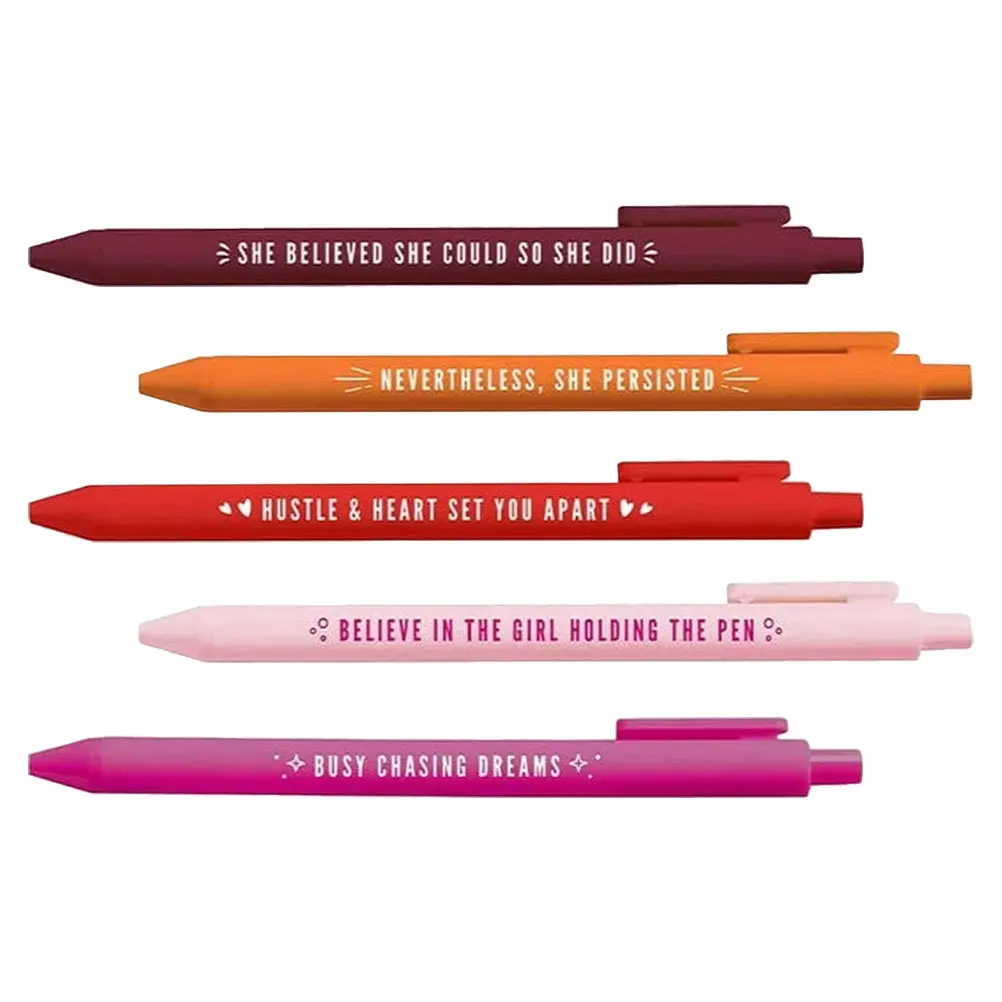 

5pcs Ballpoint For Women Female Power Theme Motivational Writing Pens Smooth Writing Comfortable Grip Daily Journal Office Use