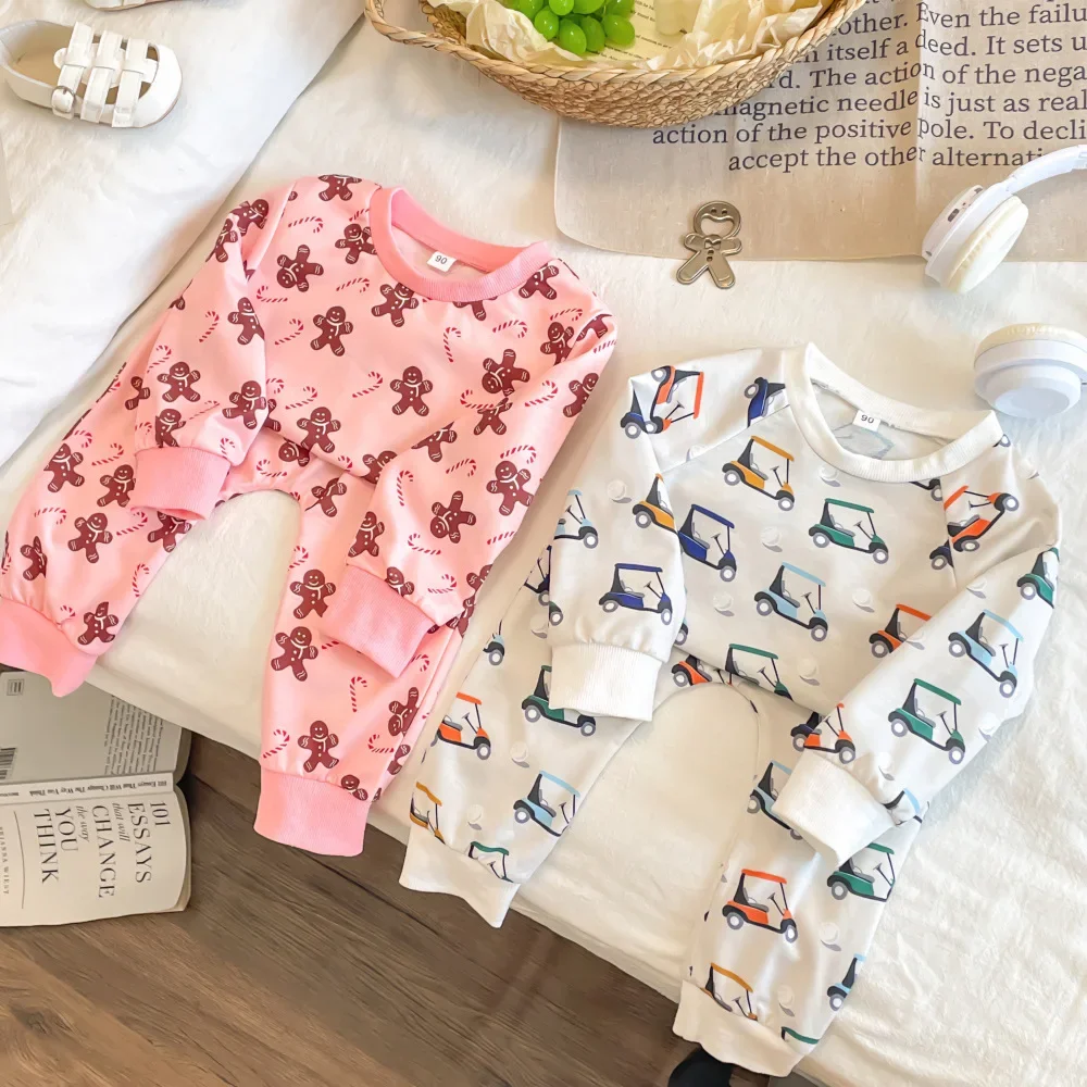 

2024 Autumn Clothing Set 2pcs New in Kids Baby Girls Boys Active Children Cartoon Print Sweatshirts + Harem Pants 6M-5Y